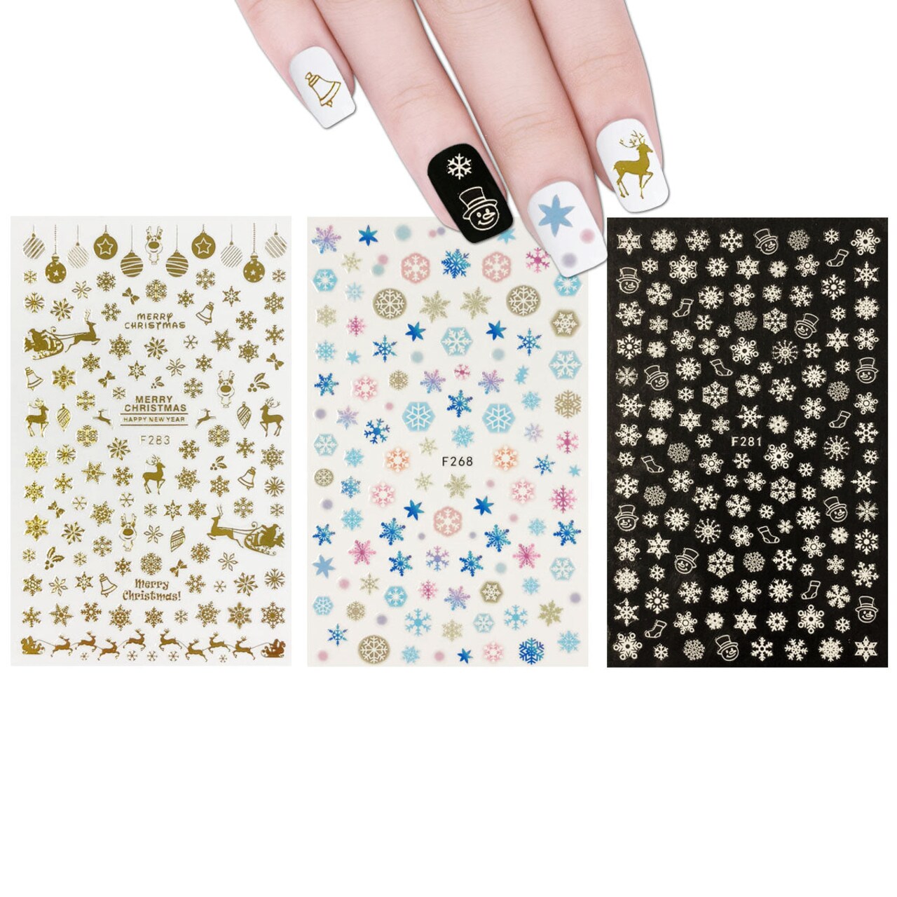 Wrapables 3 Sheets Colorful Winter Snowflakes Nail Art Snowflake Nail Stickers